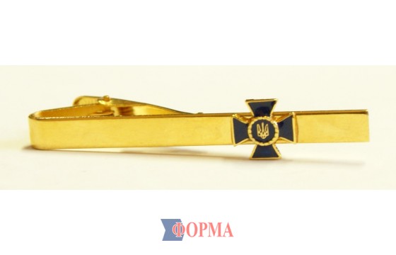 Затискач для краватки металевий (золотистий із синім хрестом)